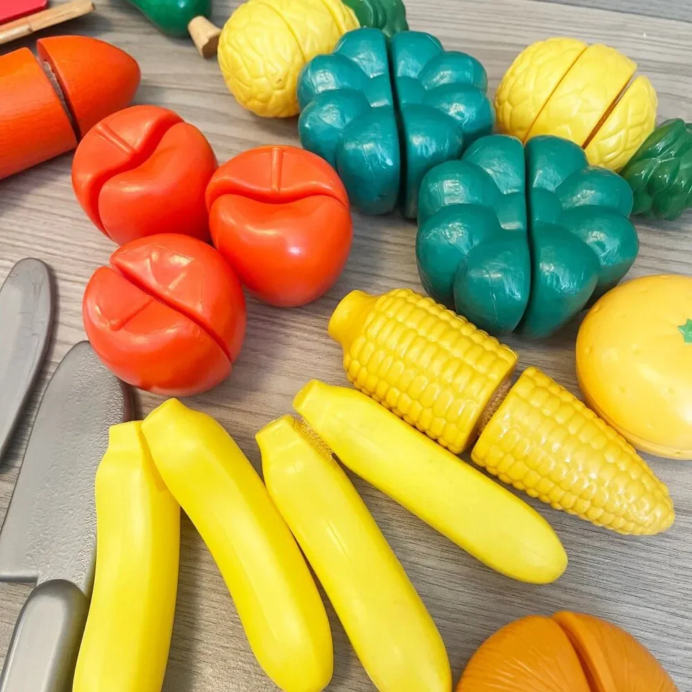 Vintage Play Food Lot Cutting Fruits Vegetables Knives Pretend Pull Apart
